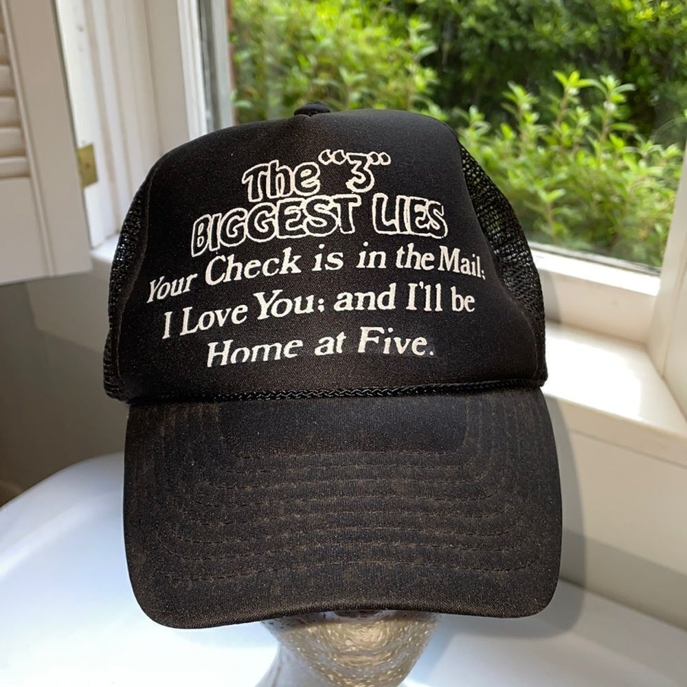 Vintage Nissun Cap “3 Biggest Lies” black trucker snap back hat